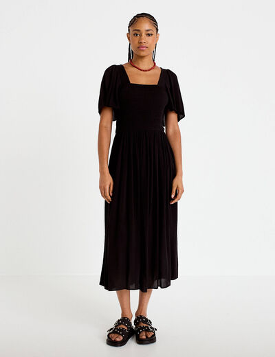 Robe &eacute;vas&eacute;e manches courtes 3/4 noir femme