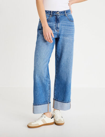 Jeans droit &agrave; revers denim double stone femme