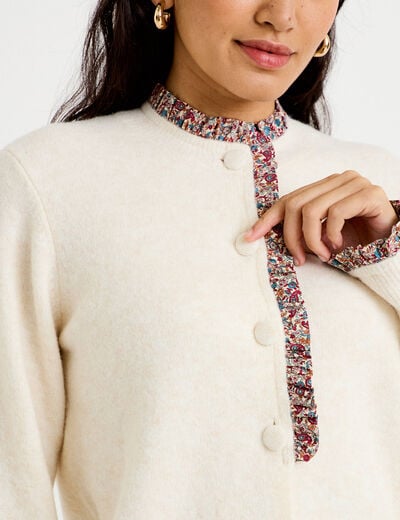 Gilet col rond manches longues ecru femme