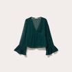 Blouse brod&eacute;e volant&eacute;e vert fonc&eacute; femme