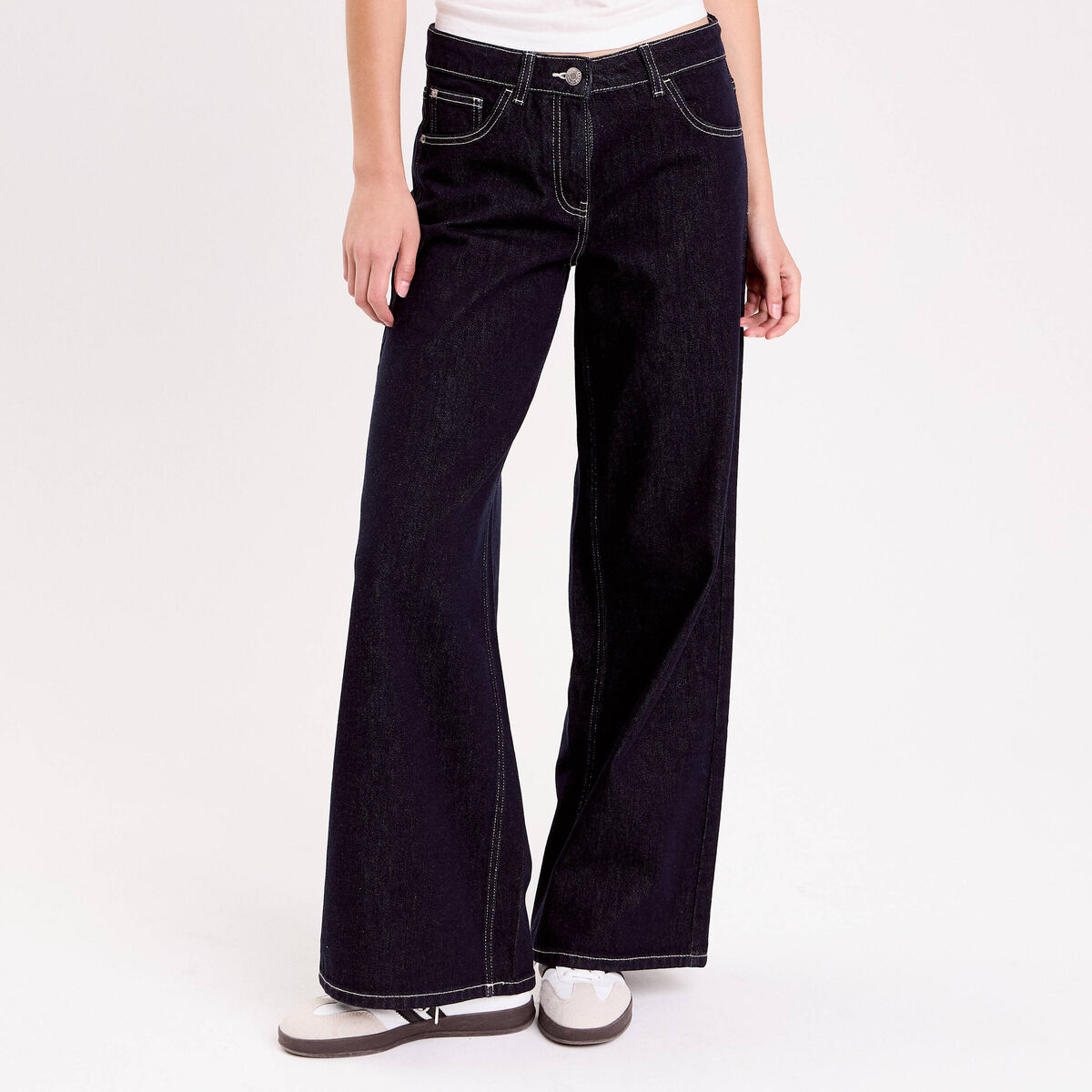 Jean wide leg taille standard denim brut femme