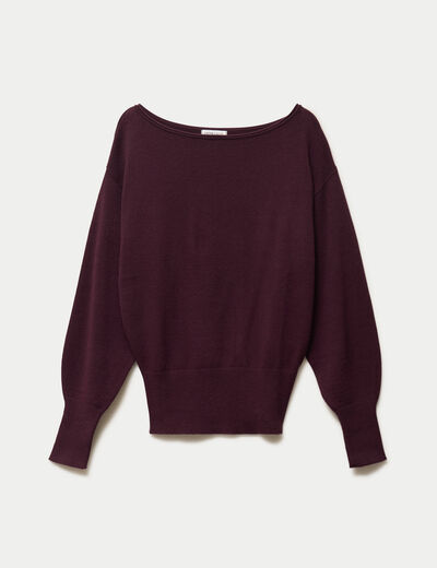 Pull oversize col bateau manches longues prune femme