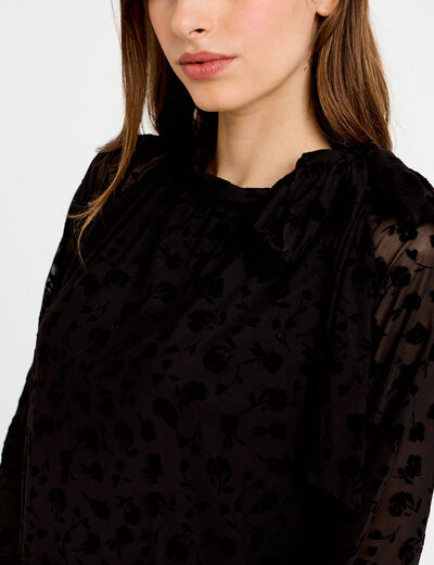 Blouse droite manches longues noir femme