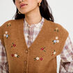 Gilet sans manches col v broderie marron femme