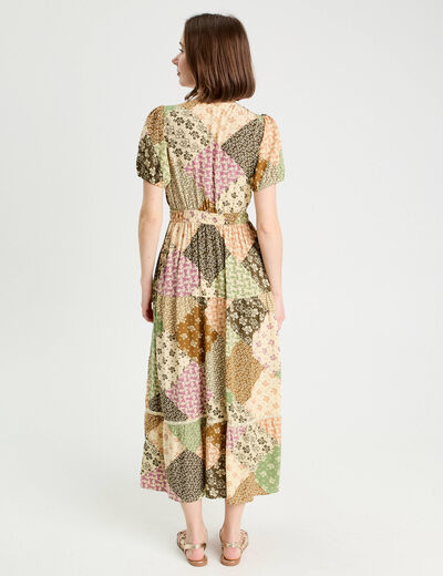 Robe longue &eacute;vas&eacute;e beige femme