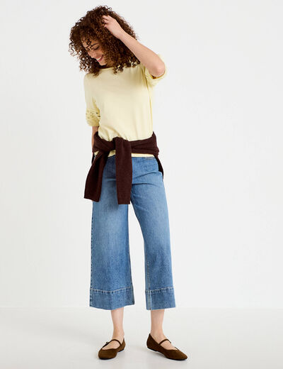 T-shirt col rond manches courtes jaune pastel femme