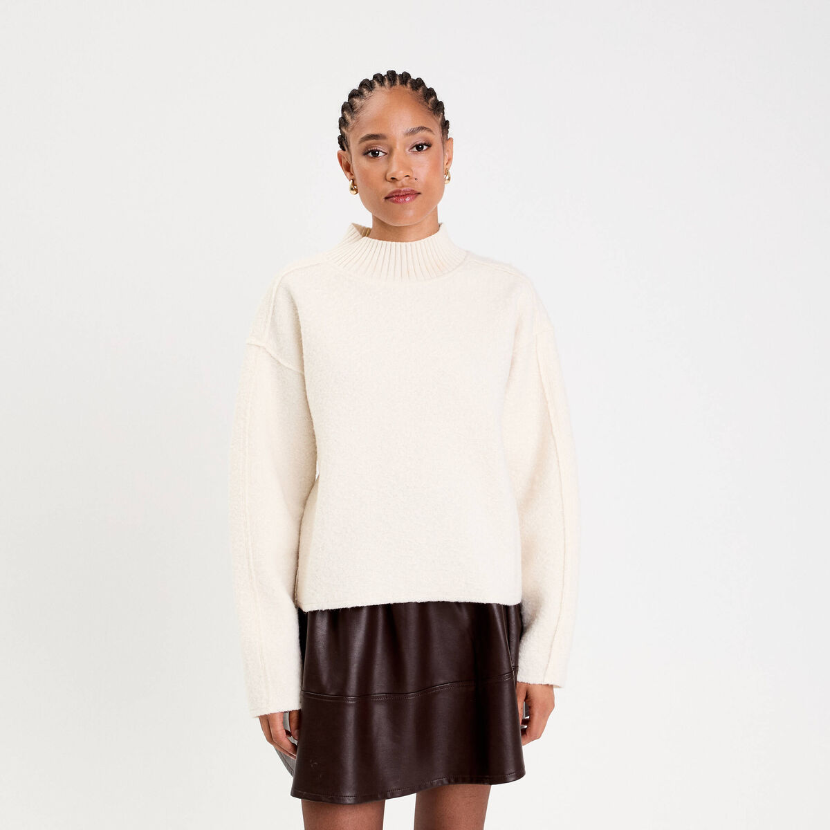 Sweat col montant ecru femme