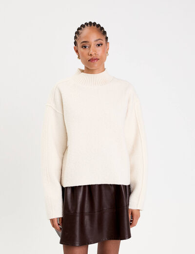 Sweat col montant ecru femme