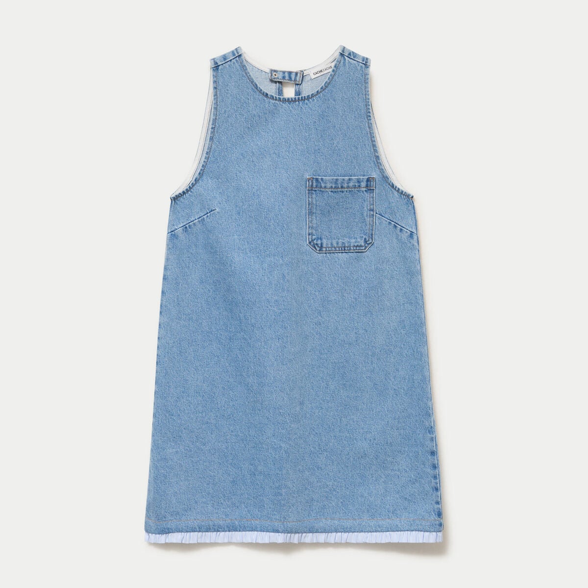 Robe droite courte en jean sans manches denim bleach femme
