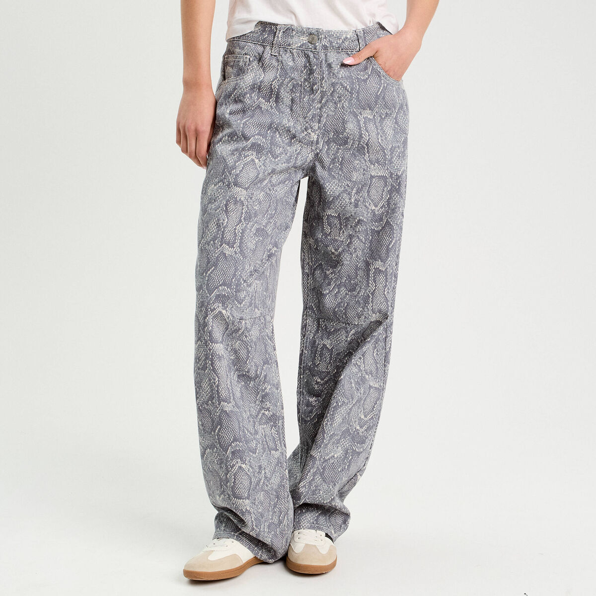 Pantalon ballon large bleu gris femme