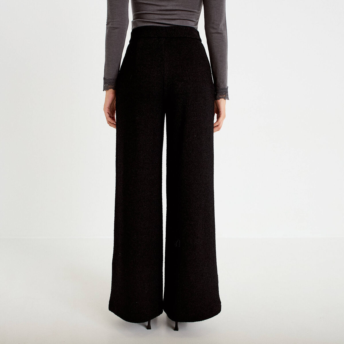 Pantalon bootcut en tweed noir femme