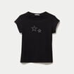 T-shirt ajust&eacute; court col rond noir femme