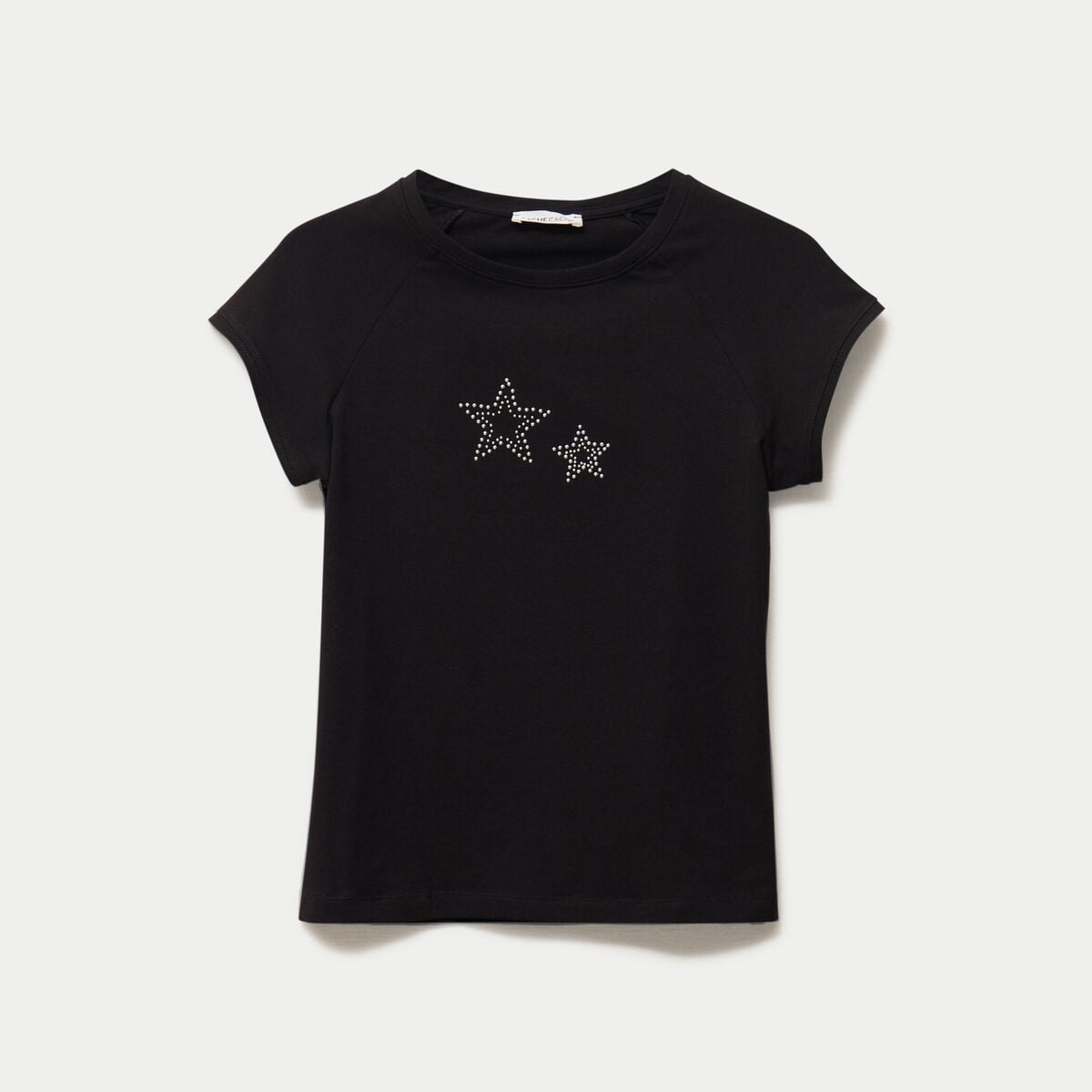T-shirt ajust&eacute; court col rond noir femme