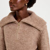 Pull col camionneur manches longues beige femme