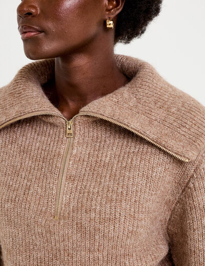 Pull col camionneur manches longues beige femme