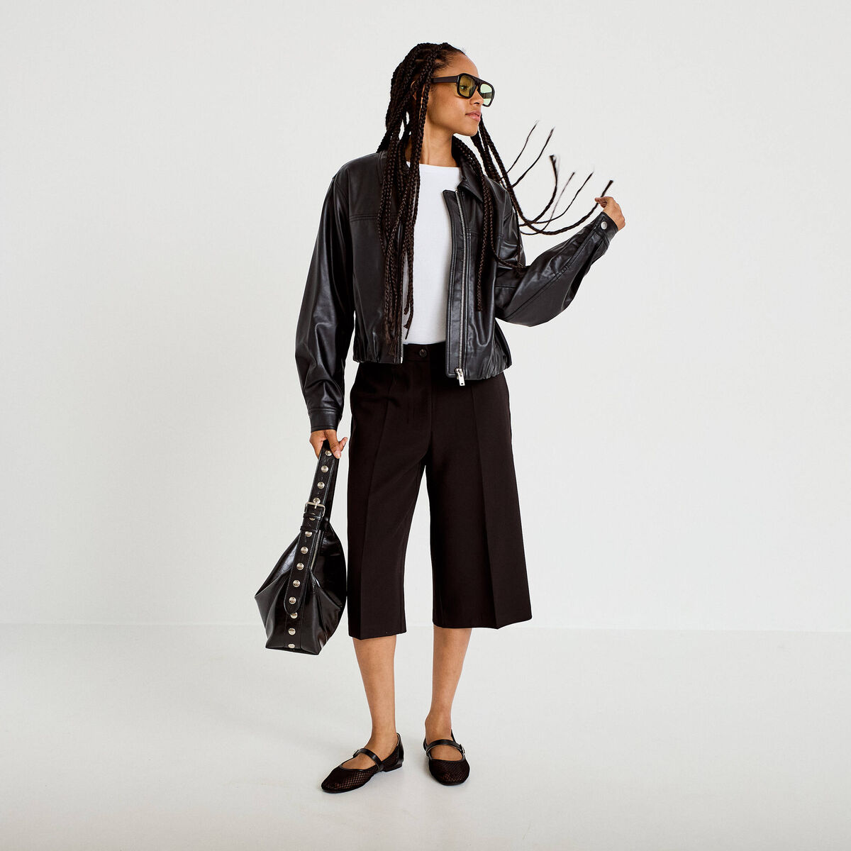Veste effet boule manches longues noir femme