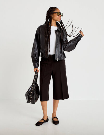 Veste effet boule manches longues noir femme