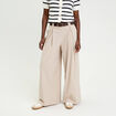 Pantalon large avec ceinture beige femme