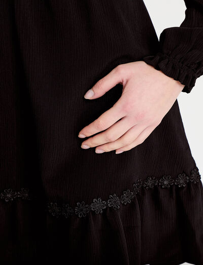 Robe &eacute;vas&eacute;e col v manches longues noir femme