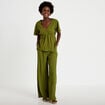 Pantalon large fluide taille haute vert kaki femme