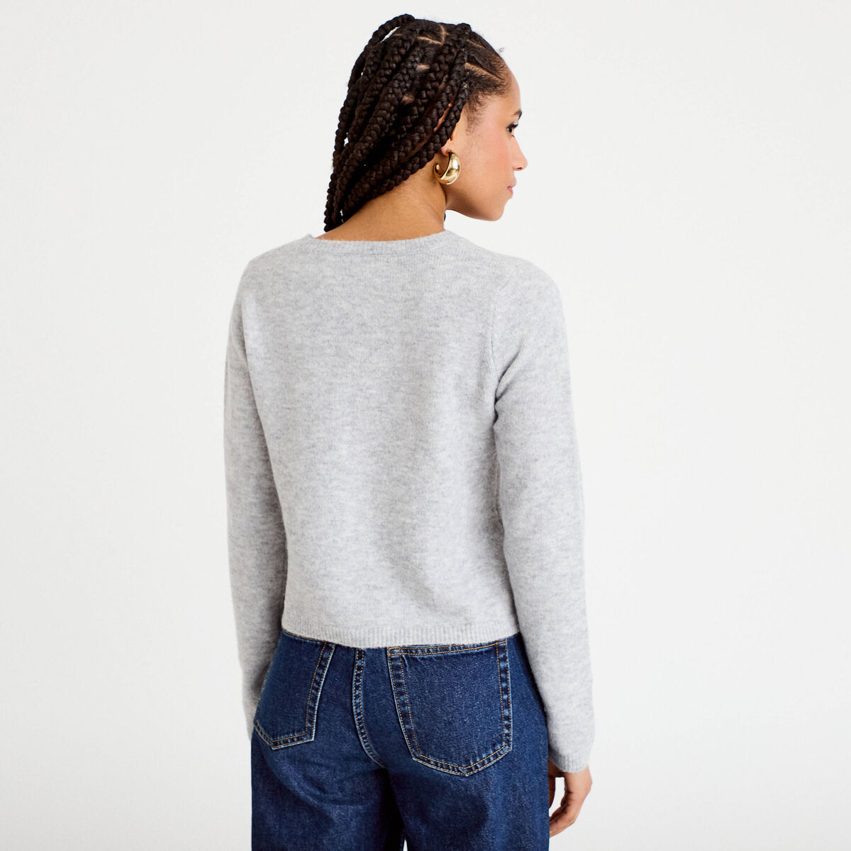 Gilet boutonn&eacute; manches longues gris fonc&eacute; femme