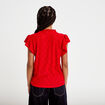 Blouse ajour&eacute;e col v manches courtes rouge femme