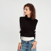 Pull sans manches col roul&eacute; noir femme