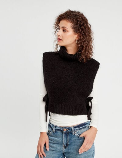Pull sans manches col roul&eacute; noir femme