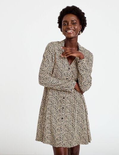 Robe courte &eacute;vas&eacute;e col chemise ecru femme