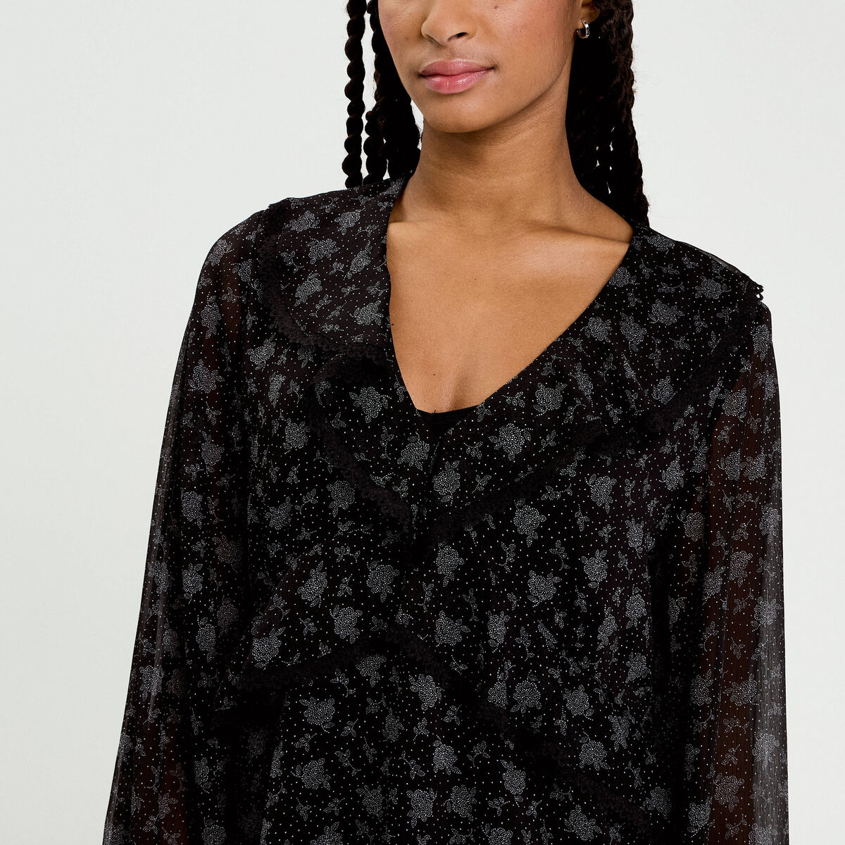 Blouse droite courte manches longues noir femme