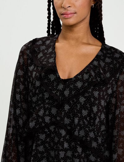 Blouse droite courte manches longues noir femme