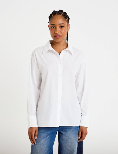 Chemise col am&eacute;ricain manches longues ecru femme