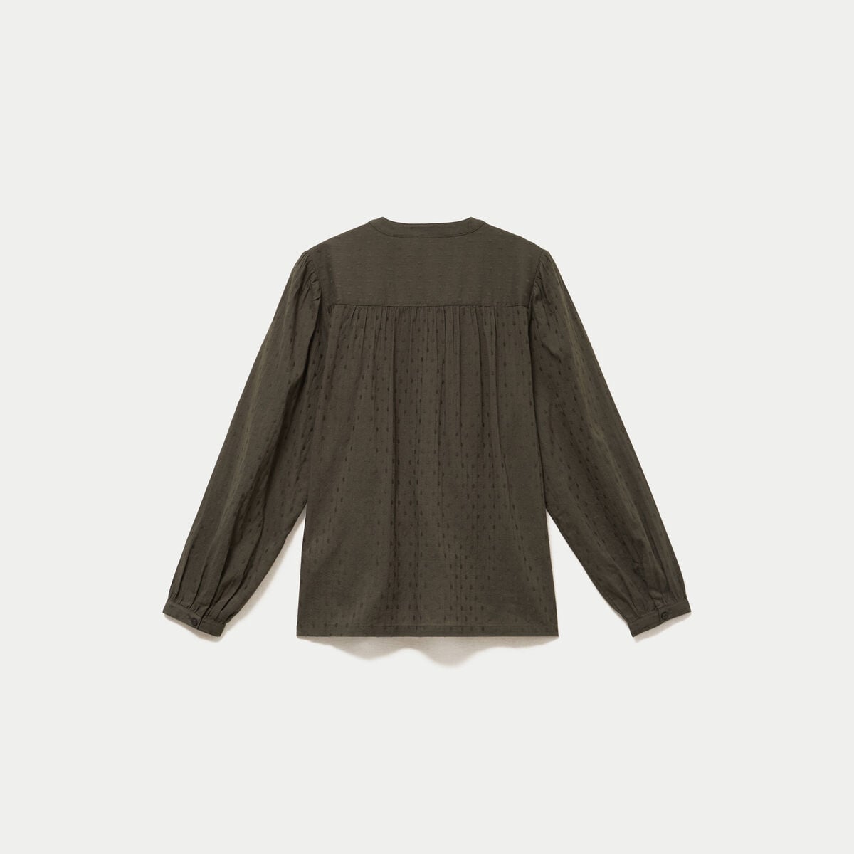 Blouse droite col rond manches longues vert kaki femme