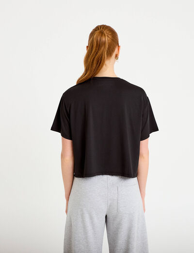 T-shirt col rond manches courtes noir femme