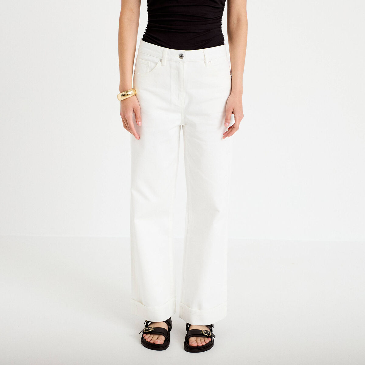 Jean wide leg taille haute ecru femme