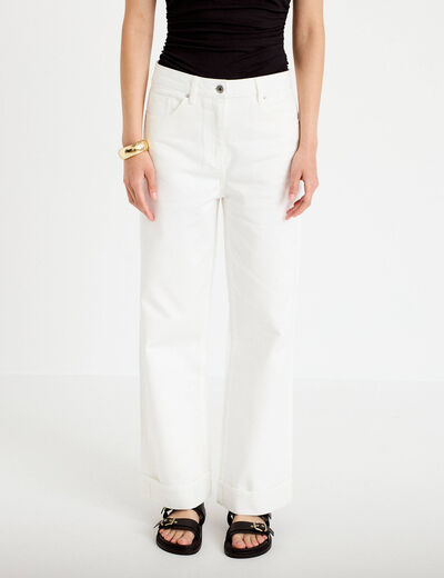 Jean wide leg taille haute ecru femme