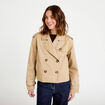 Trench droit court col tailleur sable femme