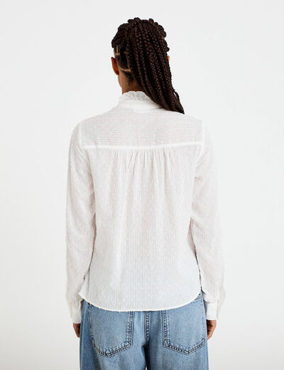 Chemise col montant manches longues ecru femme