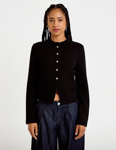 Gilet tweed droit cropped col rond noir femme