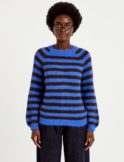 Pull ample col rond manches longues bleu electrique femme
