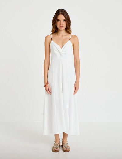 Robe longue &eacute;vas&eacute;e &agrave; fines bretelles ecru femme