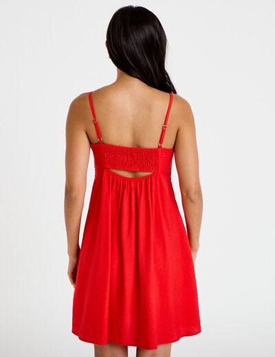 Robe courte d&eacute;collet&eacute; bretelles fines rouge femme
