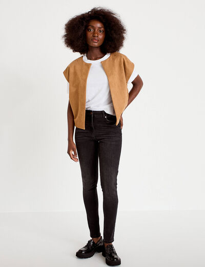 Veste sans manches col rond marron fonc&eacute; femme