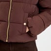 Doudoune droite cropped &agrave; capuche marron fonc&eacute; femme