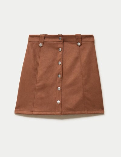 Jupe courte &eacute;vas&eacute;e aspect daim marron femme