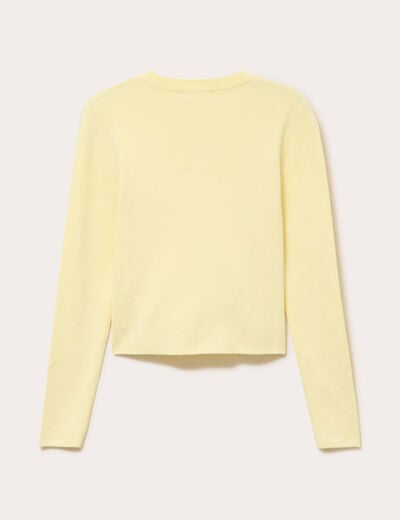 Gilet ajust&eacute; cropped col rond jaune clair femme