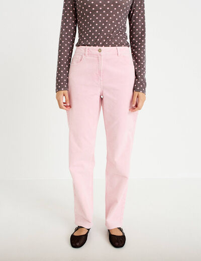 Pantalon droit en velours rose clair femme