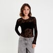 T-shirt ajust&eacute; manches longues noir femme