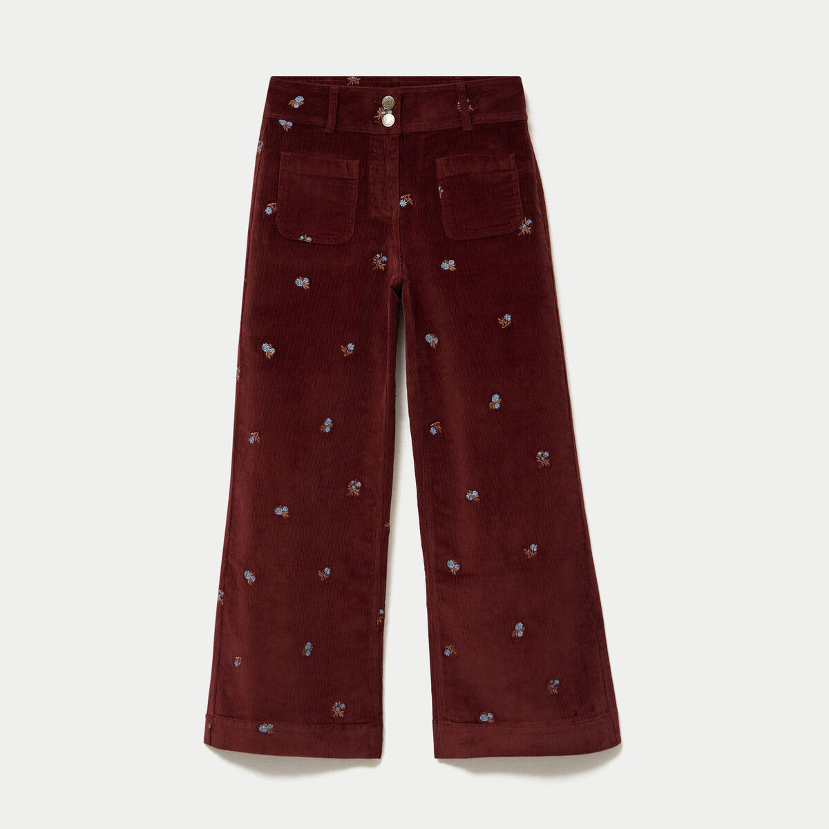 Pantalon bootcut taille haute velours marron femme