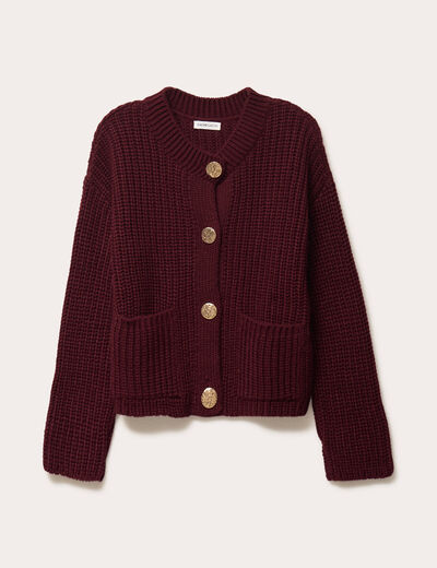 Gilet manches longues violet fonc&eacute; femme
